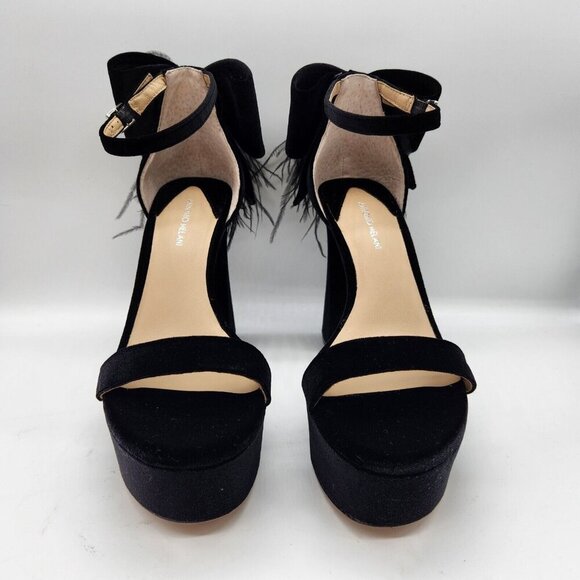 Antonio Melani Platform Sandals Size 7.5 Black Velvet feathers Rhinestone 663 - Picture 6 of 14